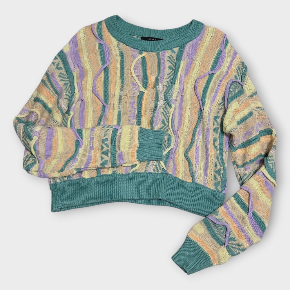 Forever 21 Pastel 3D Textured Knit Coogi Style Cropped Sweater Womens Small